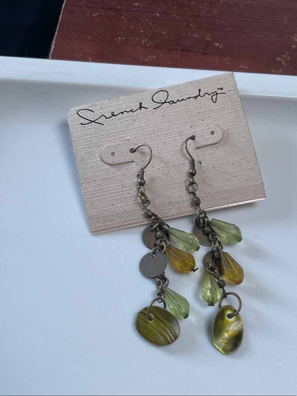 French Laundry Olive & Yellow Teardrop Dangle Earrings